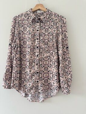 NATURAL LIFE Button Flowy Floral Blouse Small Bohemian Indy Trendy Top Shirt